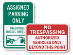 Authorized Parking Signs & Authorized Vehicles Only Signs