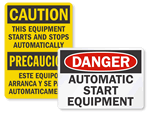 Automatic Start Hazard Signs & Labels