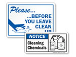 Cleaning Supplies and Keep Clean Signs