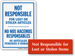 Company Not Responsible Signs