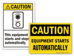 Equipment Starts Automatically Labels