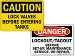 Lock Out Before Maintenance Signs