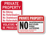 Private Property No Bicycling Allowed Signs
