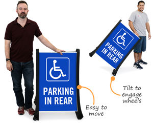 Accessible parking in the rear sign
