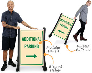 Additional parking a-frame sign with wheels