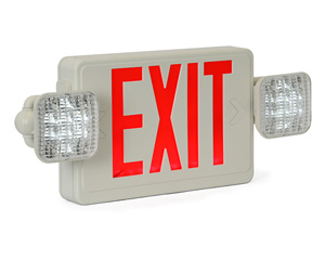 Hard-Wired Exit Sign - Plastic with Emergency Lights, Red Letters