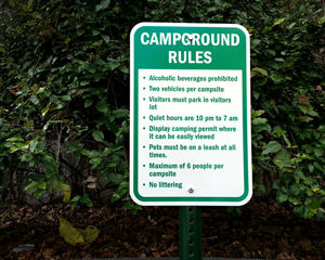 Listed Campground Rules Signs