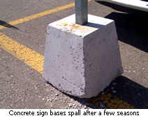 Concrete sign bases spall