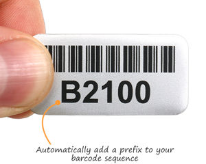 Consecutively numbered metal labels with a barcode