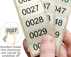 Consecutively numbered metal labels