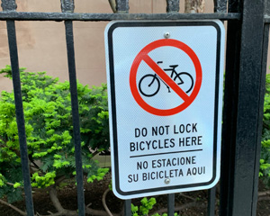 Do not lock your bicycle here sign