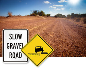Slow Gravel Road Signs