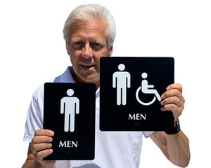 Mens room signs for both accessible and standard restrooms