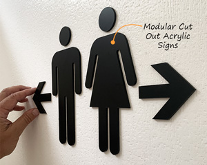 Modular restroom signs made from thick acrylic