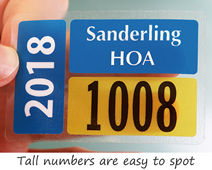 Parking permit stickers with tall numbers