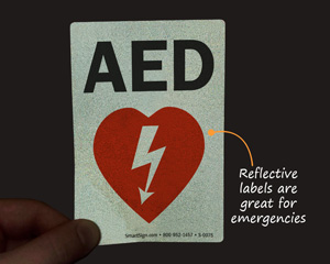 Reflective AED label