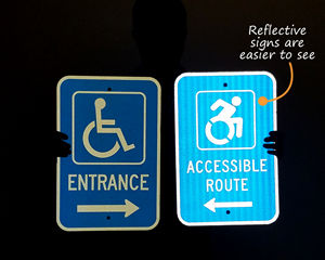 Reflective handicap accessible entrance sign