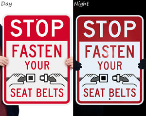 Reflective seat belt sign