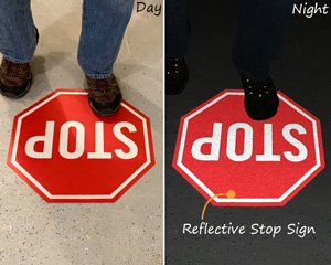 Reflective stop sign for floor