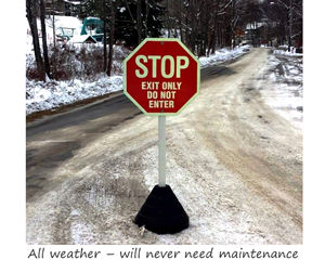 Rubber sign base outlasts weather