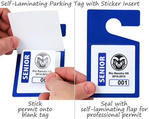 Self-laminating parking permit hang tags