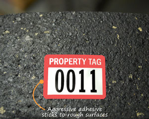 Thick adhesive on asset labels