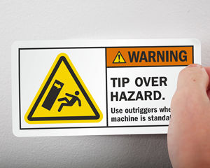 Tip over hazard label