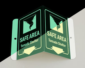 Tornado safe area sign – glow in the dark