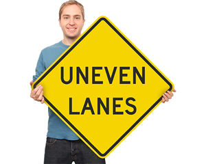 Uneven lane sign