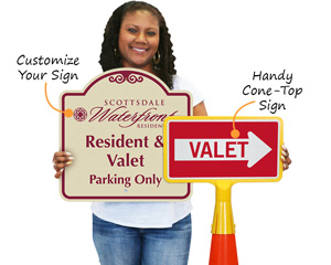 Valet parking information and direction signs