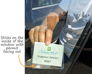 Vinyl parking permit holder on the inside of the window