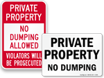 Private Property No Dumping Signs