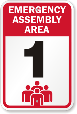 18 in. X 12 in. Emergency Assembly Area 1 Sign, SKU: K-6949-1