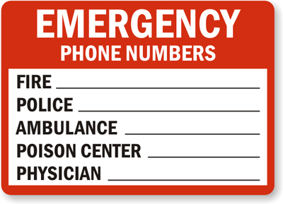 emergency number phone sign template signs fire custom numbers ambulance poison contact police amazon business labels shepherd kids plan adhesive