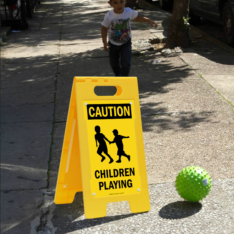 Children Playing Folding Floor Sign By SmartSign 25 x 12 Plastic Lyle Signs Caution