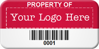 Asset Label Property of Company Name with Barcode