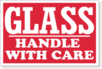 Glass Handle with Care (red background)