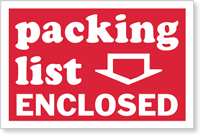 Packing List Enclosed Label