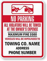 Custom No Parking Towing Sign (Arizona & Georgia)