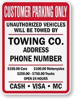 Custom Warning Unauthorized Vehicles Towed Sign