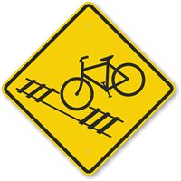 Rail Tracks   Cyclists Take Care Symbol Sign
