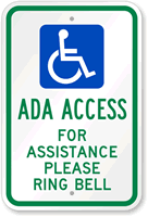 ADA Access For Assistance Please Ring Bell Sign
