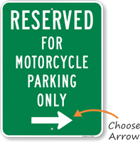 Reserved For Motorcycle Parking Only Sign (with Arrow)