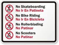 No Skateboarding Bilingual Sign With Graphic