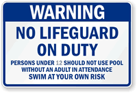 No Lifeguard on Duty Custom California Pool Sign