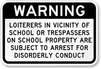 Warning Loiterers Subject To Arrest School Sign