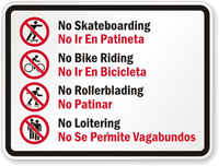 Bilingual No Skateboarding Sign (with Graphic)