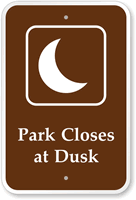 Park Closes at Dusk Campground Sign