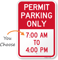 Permit Time Limit Parking Sign with Hours