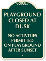 Playground Closed At Dusk Sign